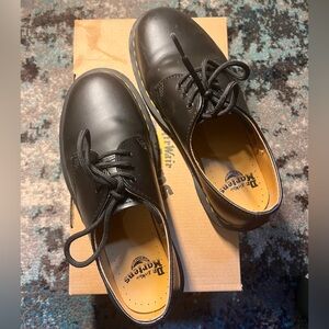Dr. Martens Black Leather Oxfords with Yellow Stitching